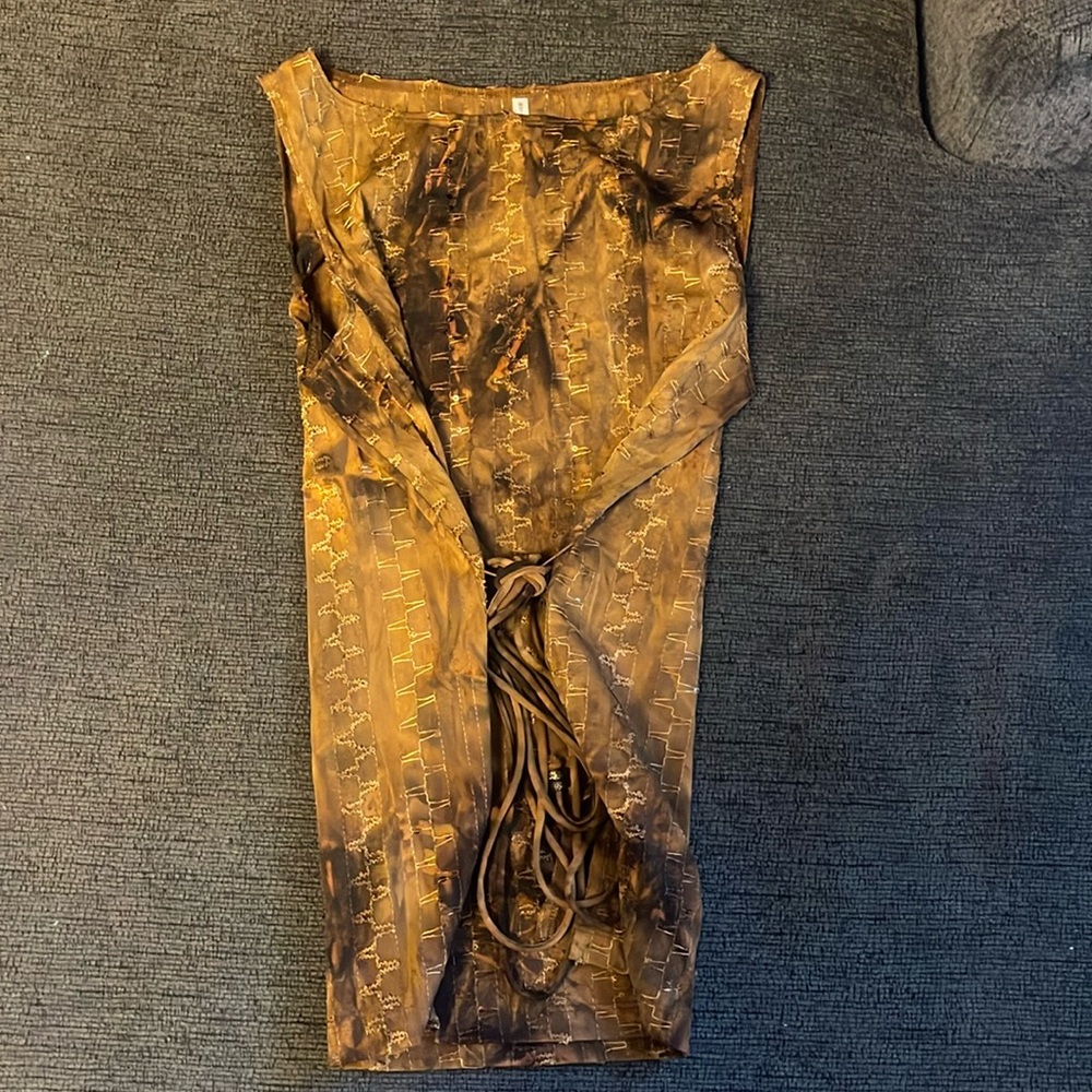 Vintage 90s/Y2k blouse. Corset/tie front. Gorgeous brown tyedye.